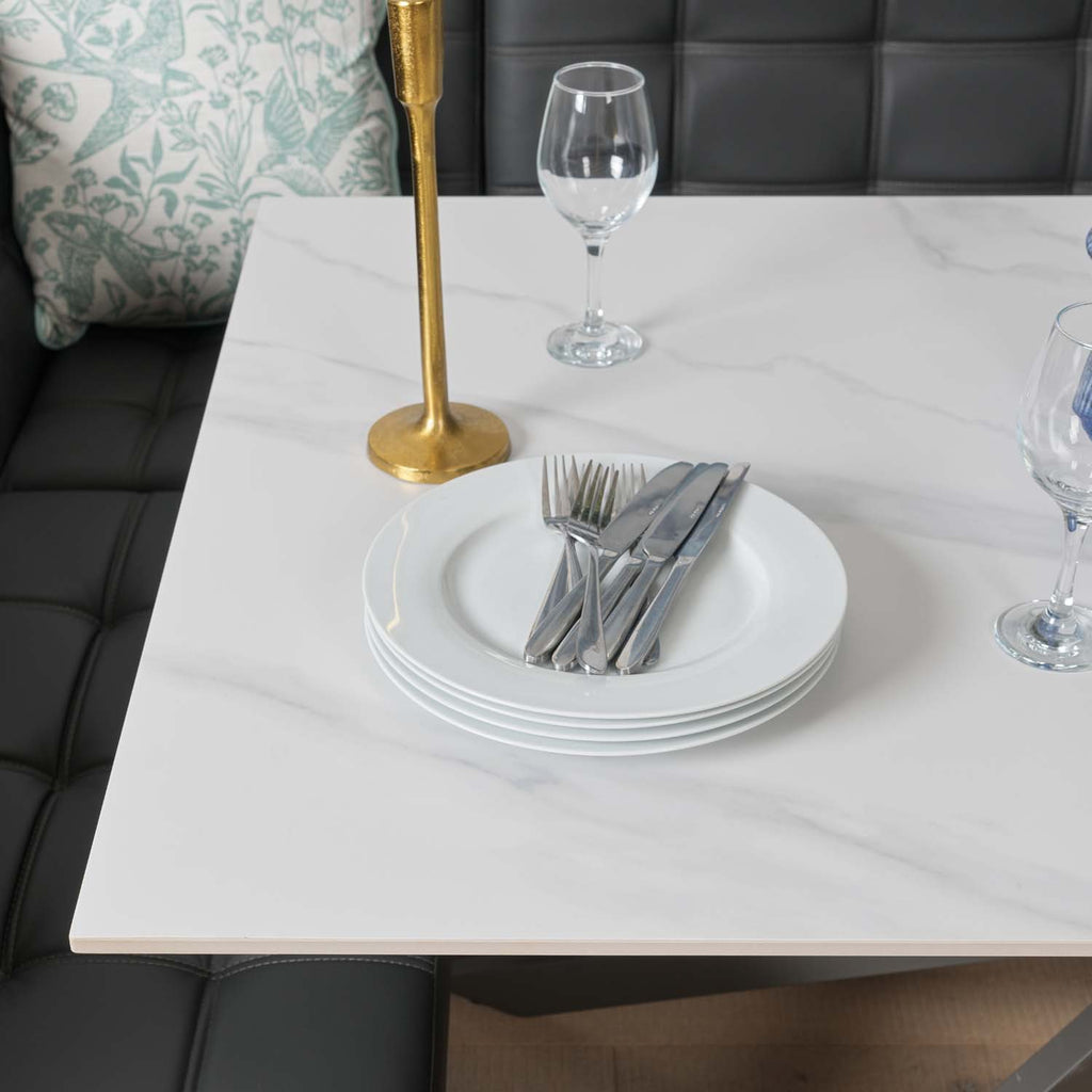 Saturn 150cm Dining Table White & Rubix Corner Bench in Grey