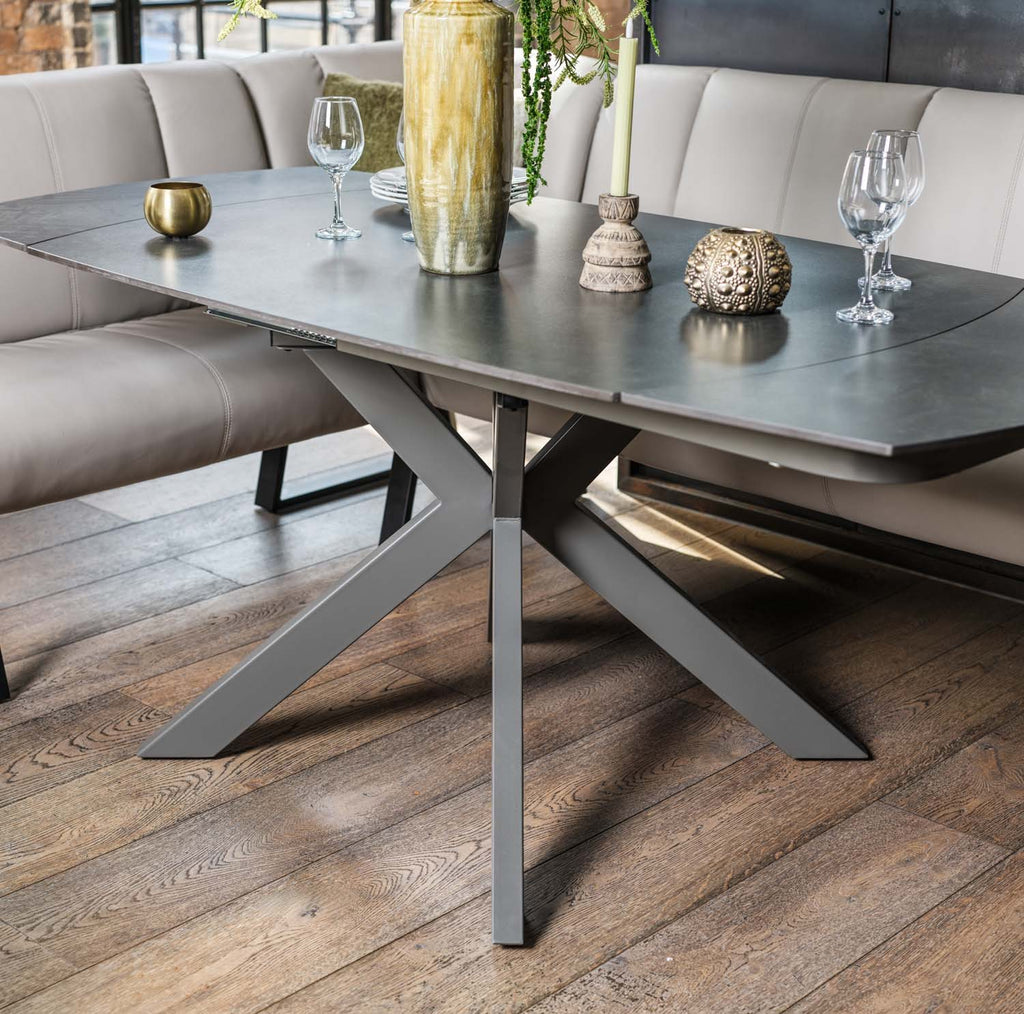 Saturn 130-190cm Motion Table Dark Grey & Sonoma Corner Bench in Putty