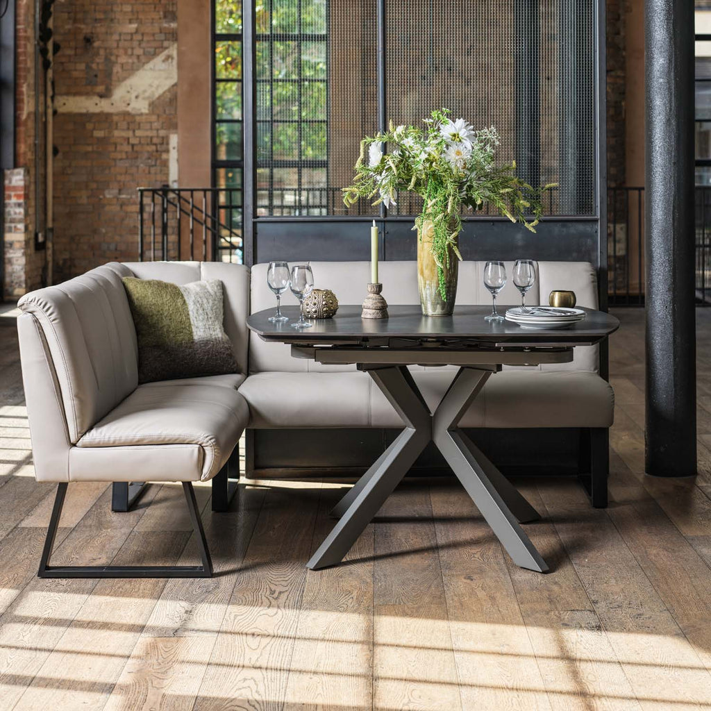 Saturn 130-190cm Motion Table Dark Grey & Sonoma Corner Bench in Putty