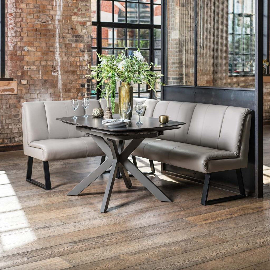 Saturn 130-190cm Motion Table Dark Grey & Sonoma Corner Bench in Putty