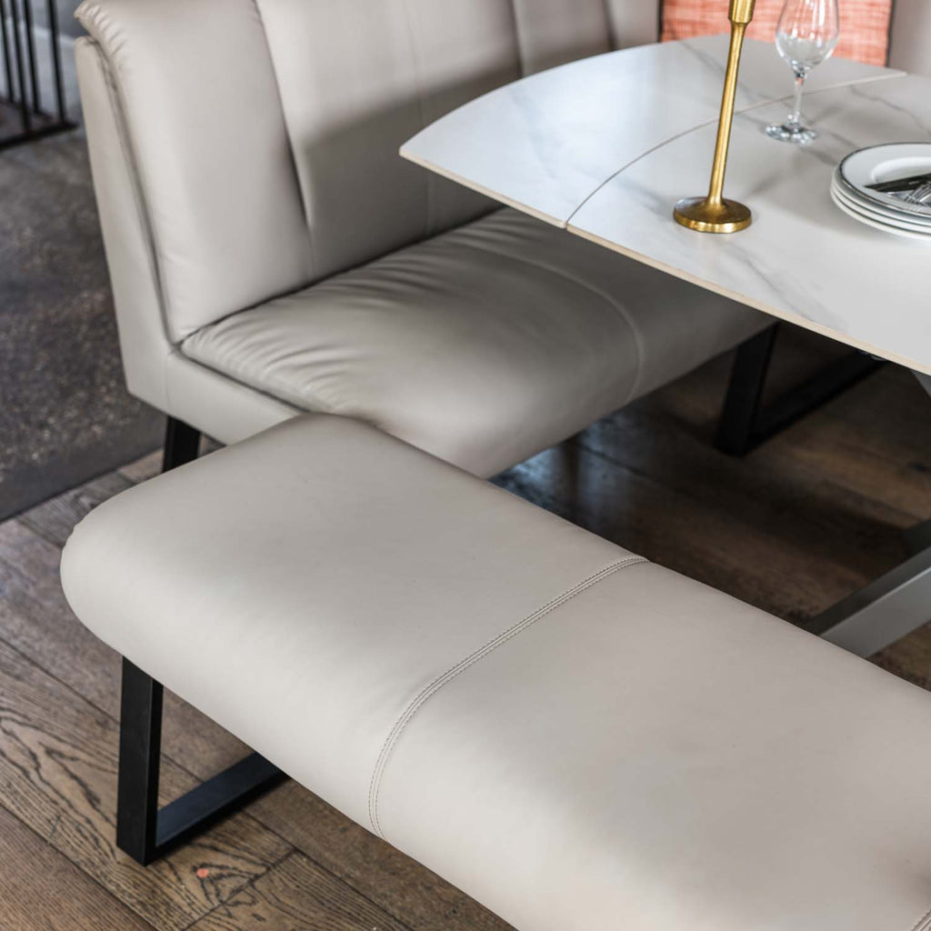 Saturn 130-190cm Motion Table White & Sonoma Corner Bench & Low 160cm Bench in Putty