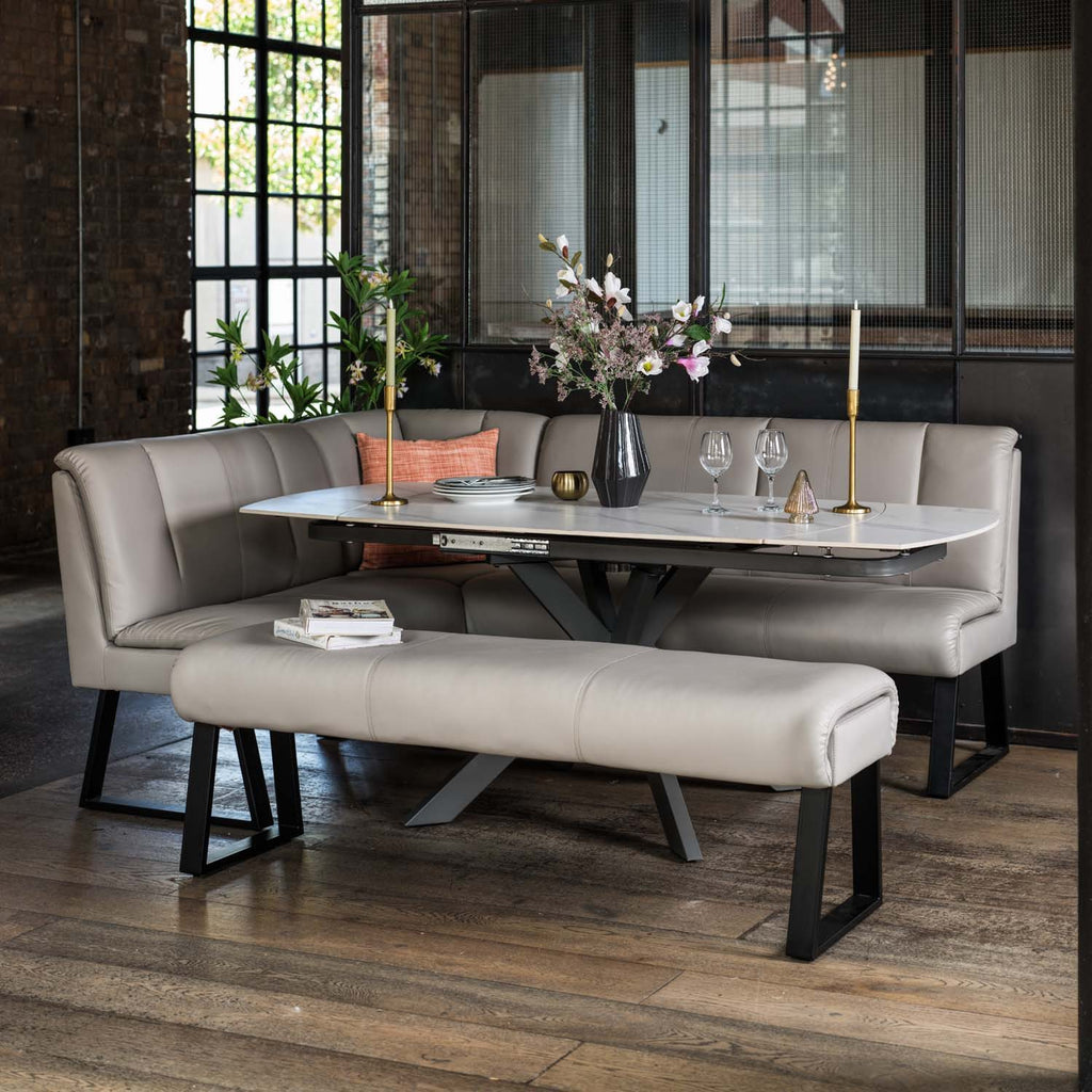 Saturn 130-190cm Motion Table White & Sonoma Corner Bench & Low 160cm Bench in Putty