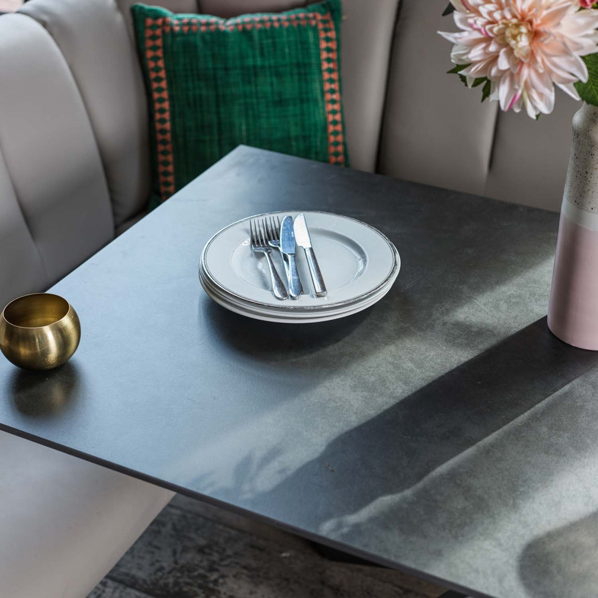 Saturn 135cm Dining Table Dark Grey & Sonoma Corner Bench in Putty