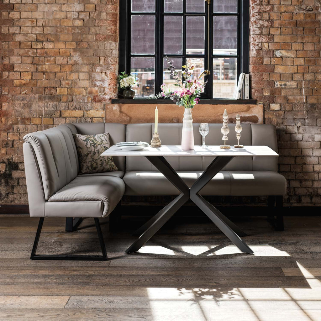 Saturn 135cm Dining Table White & Sonoma Corner Bench in Putty