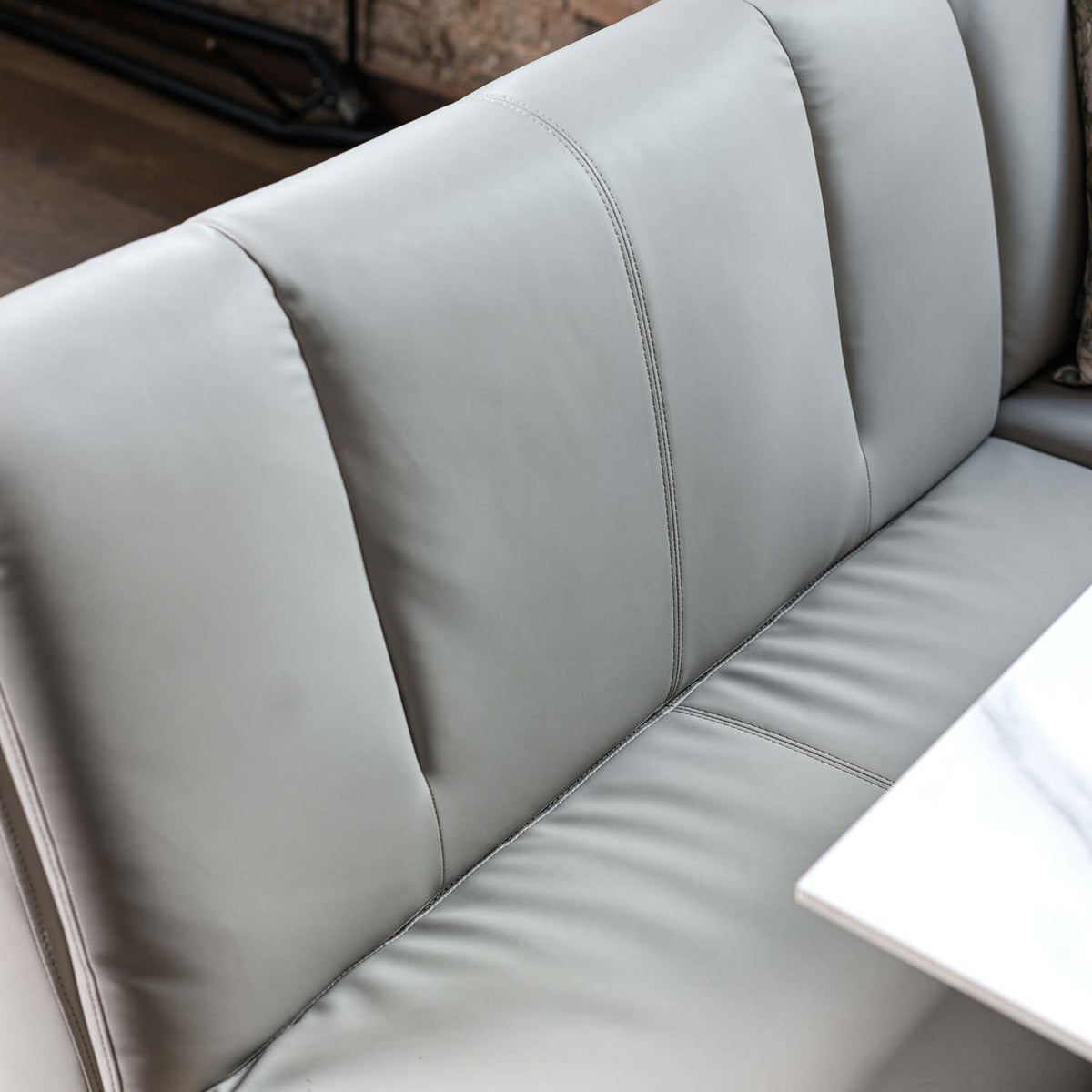 Saturn 135cm Dining Table White & Sonoma Corner with Low Bench 140cm in Putty
