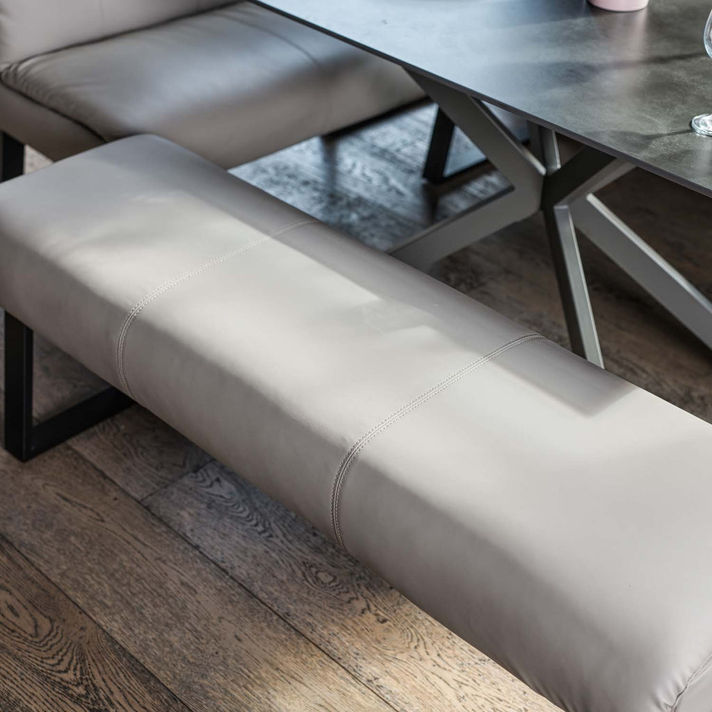 Saturn 135cm Dining Table Dark Grey & Sonoma Corner with Low Bench 140cm in Putty