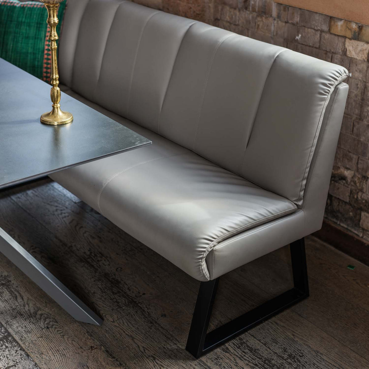 Saturn 135cm Dining Table Dark Grey & Sonoma Corner with Low Bench 140cm in Putty