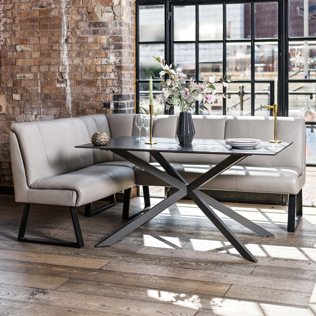 Saturn 150cm Dining Table White & Sonoma Corner Bench in Putty