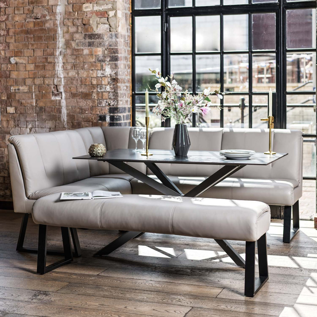 Saturn 150cm Dining Table Dark Grey & Sonoma Corner with Low Bench 160cm in Putty