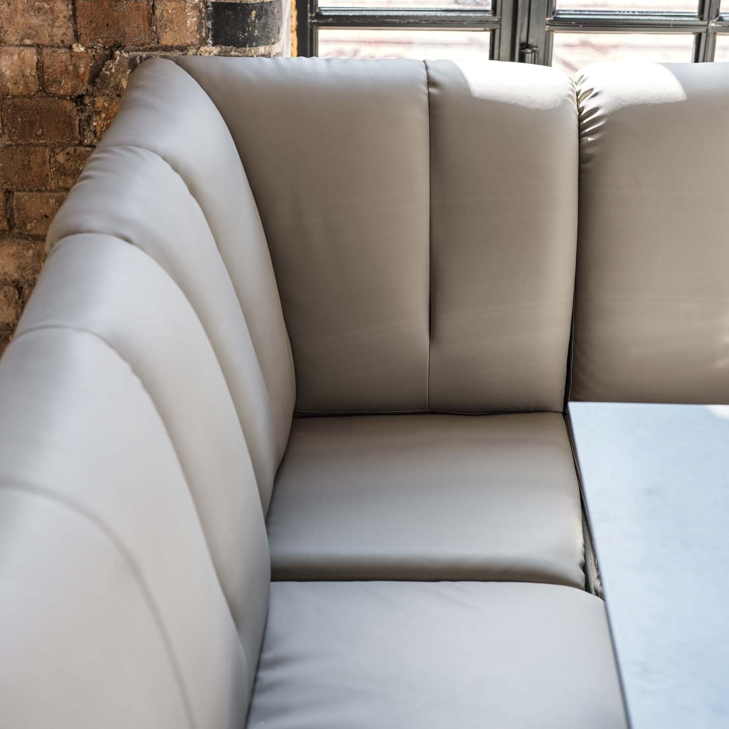 Saturn 150cm Dining Table Dark Grey & Sonoma Corner with Low Bench 160cm in Putty