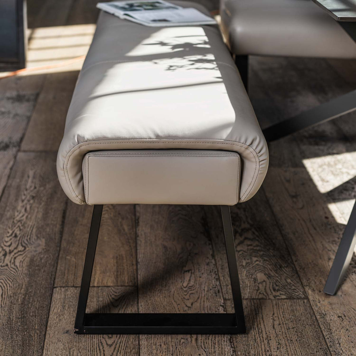 Saturn 150cm Dining Table Dark Grey & Sonoma Corner with Low Bench 160cm in Putty
