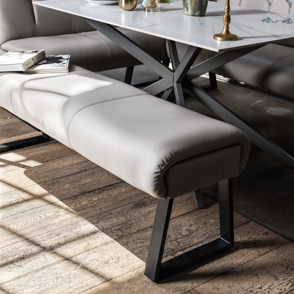 Saturn 150cm Dining Table White & Sonoma Corner with Low Bench 160cm in Putty