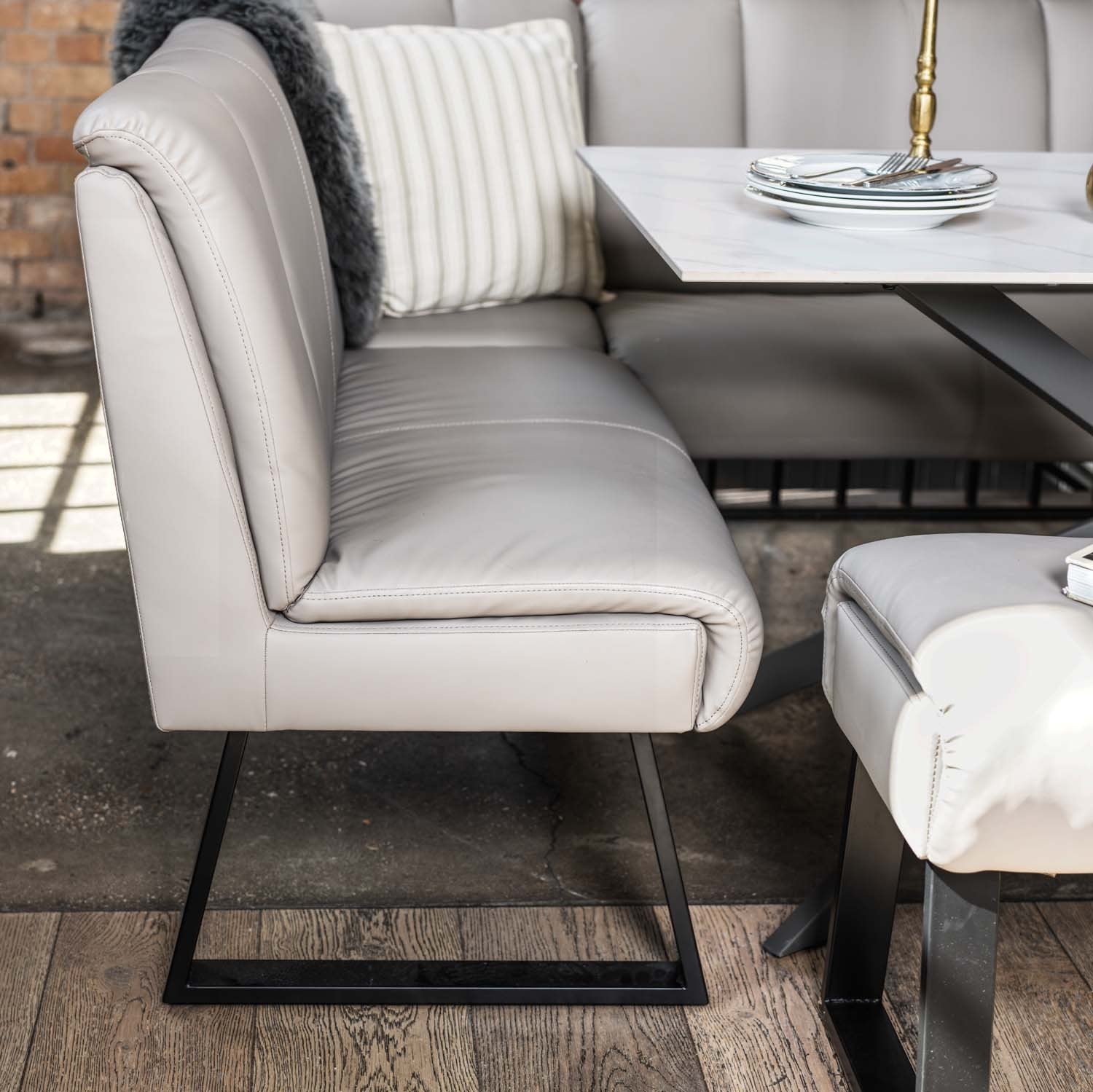 Saturn 150cm Dining Table White & Sonoma Corner with Low Bench 160cm in Putty