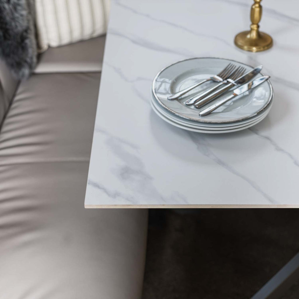 Saturn 150cm Dining Table White & Sonoma Corner with Low Bench 160cm in Putty
