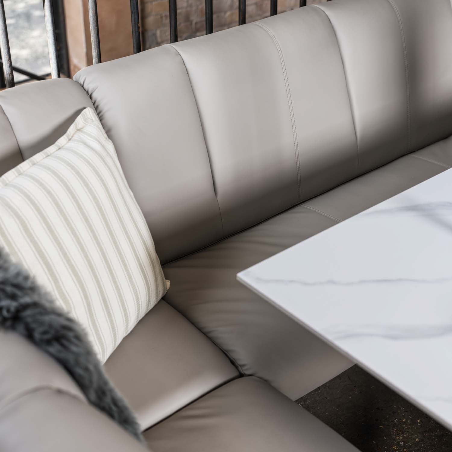 Saturn 150cm Dining Table White & Sonoma Corner with Low Bench 160cm in Putty