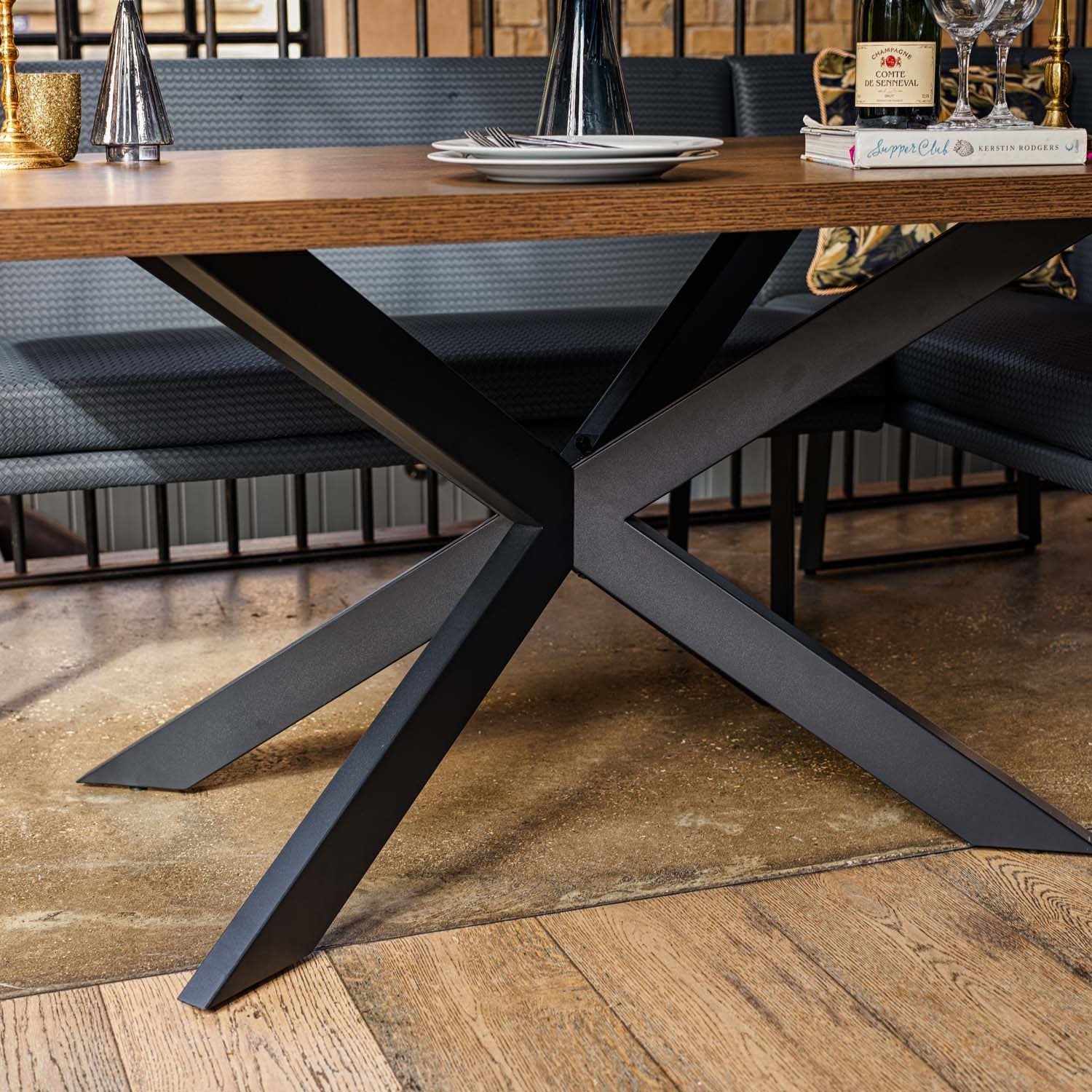 Jupiter Dining Set - Dark Oak - With LHF Corner Bench in Blue