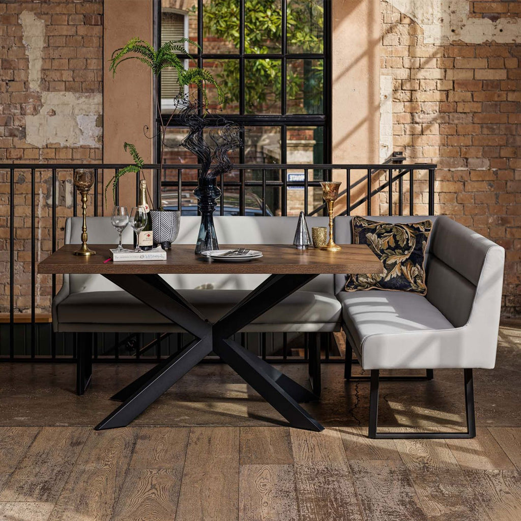 Jupiter Dining Set - Dark Oak - With LHF Corner Bench in Light Grey