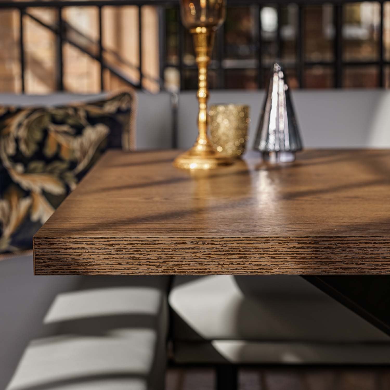Jupiter Dining Set - Dark Oak - With LHF Corner Bench in Light Grey