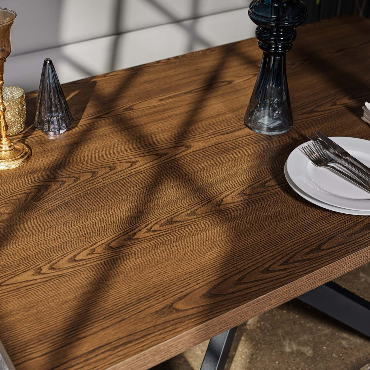 Jupiter Dining Set - Dark Oak - With LHF Corner Bench in Light Grey