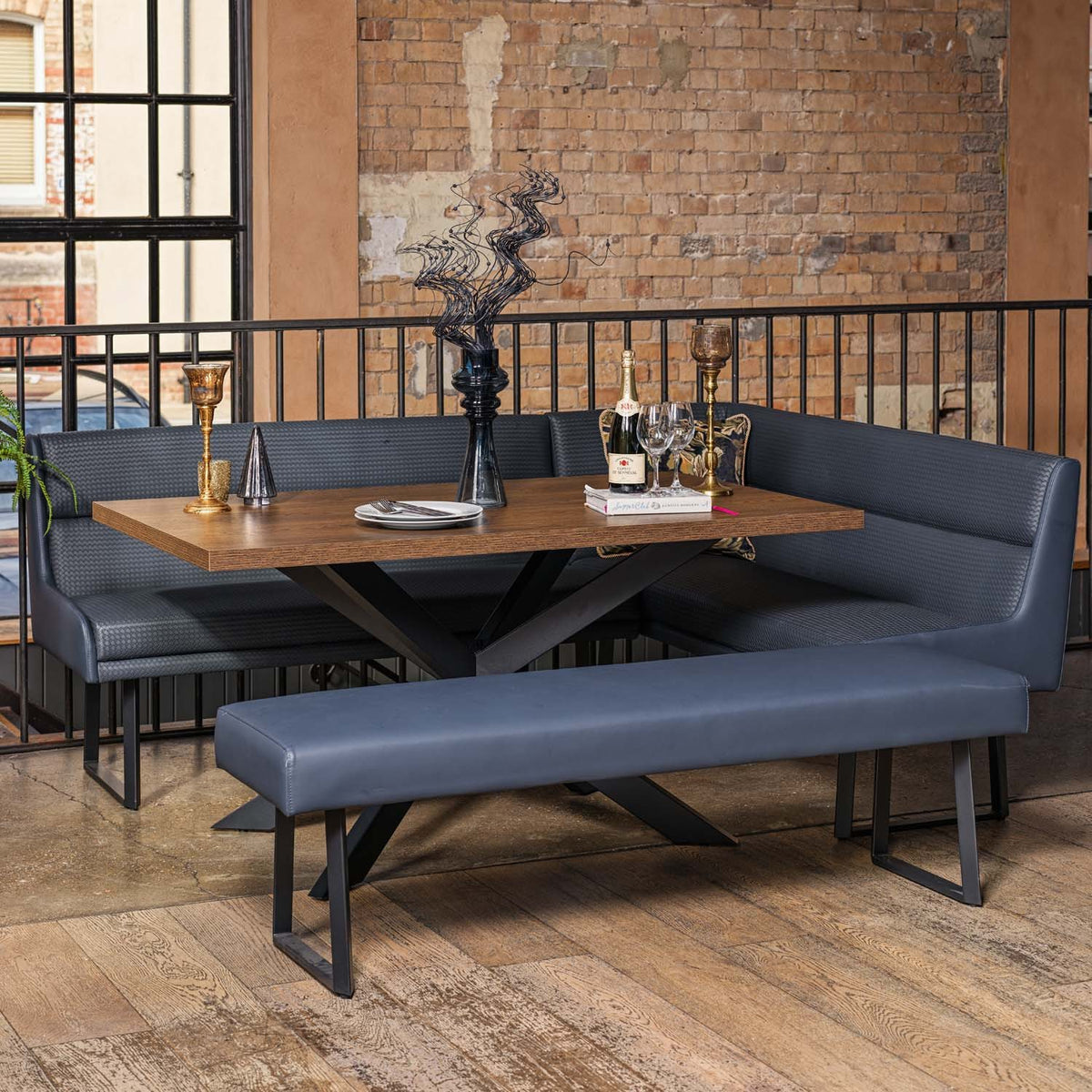 Jupiter Dining Set Dark Oak With Left Hand Corner Bench and Low Bench in Blue – view 2 of 7