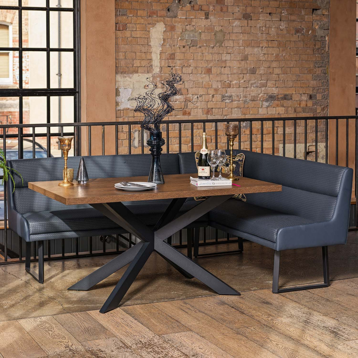 Jupiter Dining Set Dark Oak With Left Hand Corner Bench and Low Bench in Blue – view 3 of 7