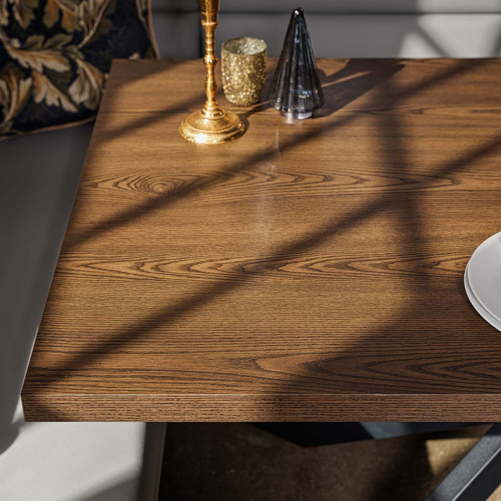Jupiter Dining Set - Dark Oak - With LHF Corner Bench & Low Bench in Light Grey