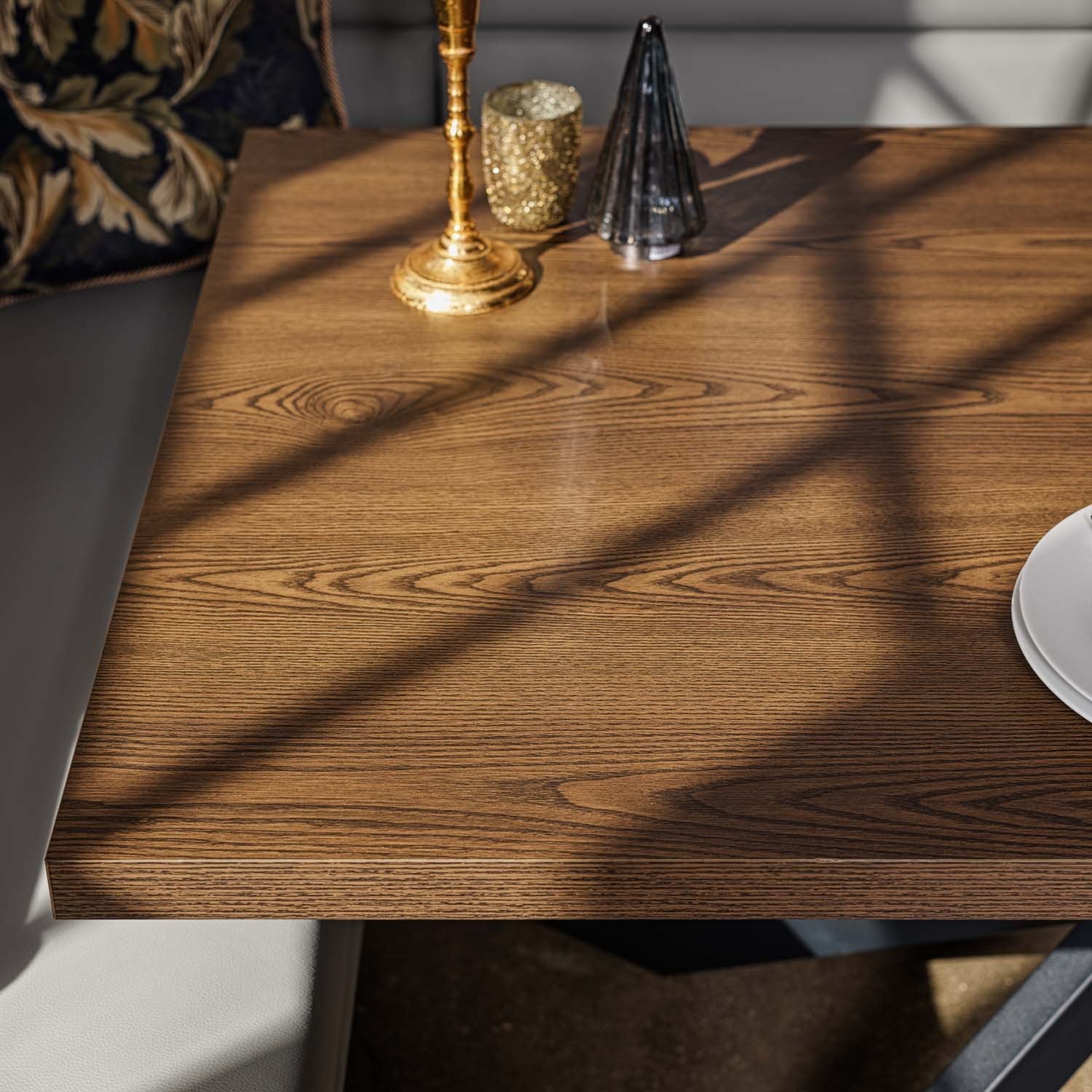 Jupiter Dining Set - Dark Oak - With RHF Corner Bench in Light Grey