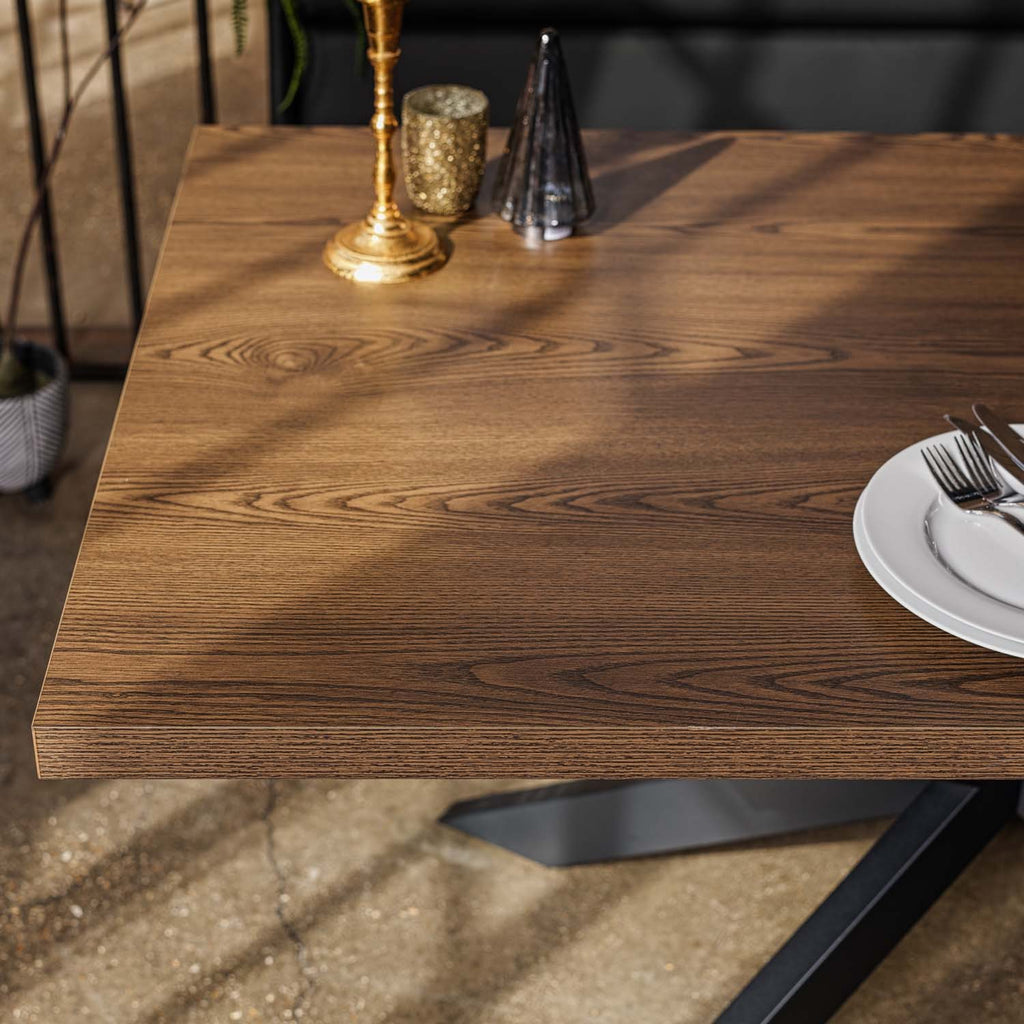 Jupiter Dining Set - Dark Oak - With RHF Corner Bench & Low Bench in Black