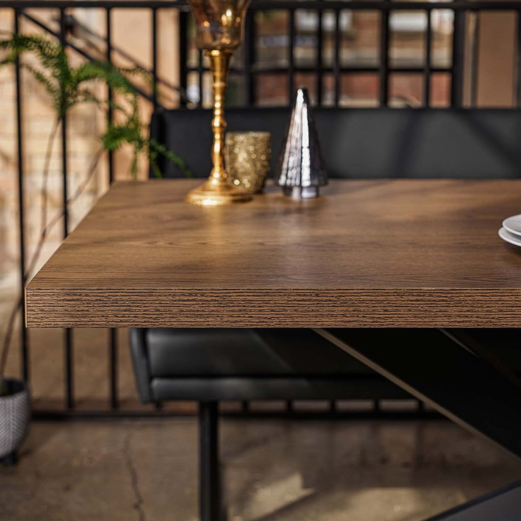 Jupiter Dining Set - Dark Oak - With RHF Corner Bench & Low Bench in Black