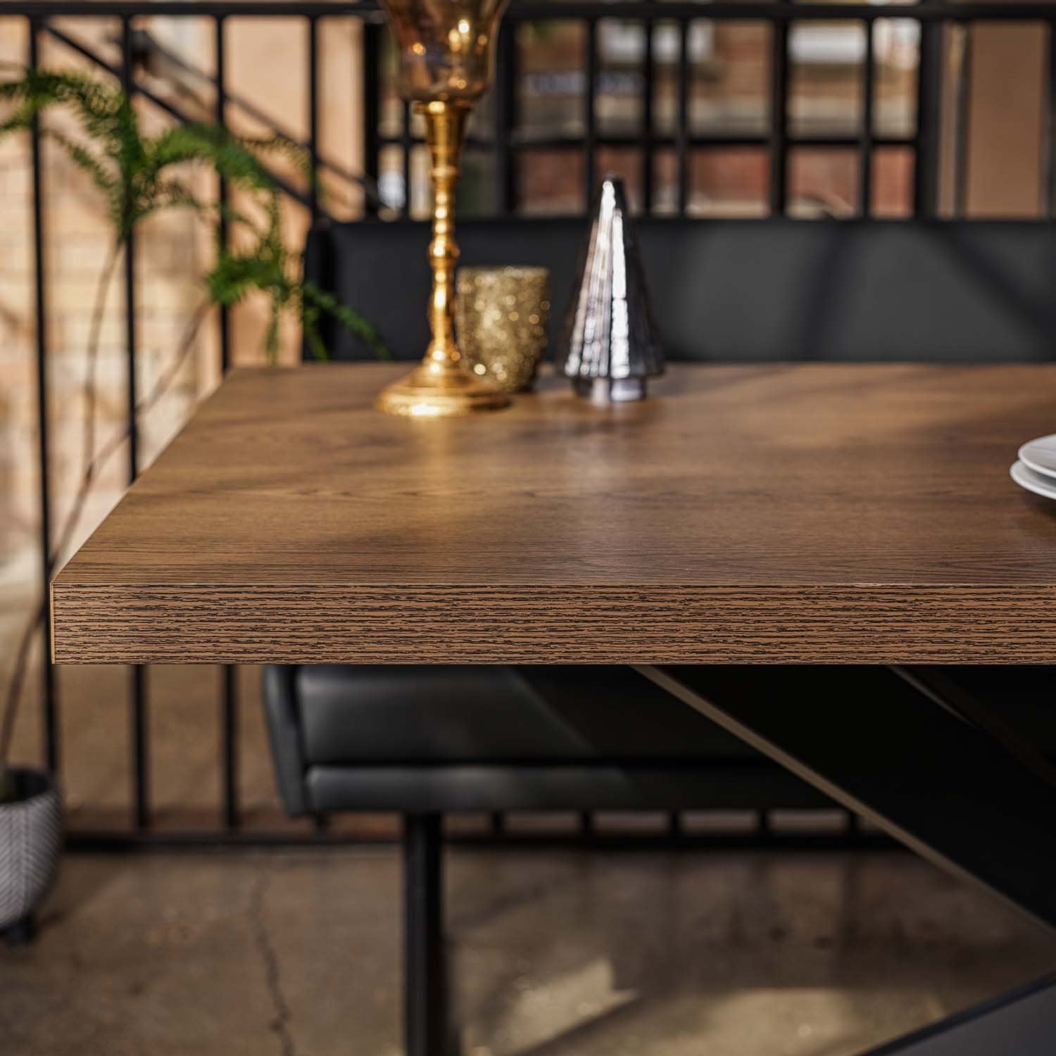 Jupiter Dining Set - Dark Oak - With RHF Corner Bench & Low Bench in Black