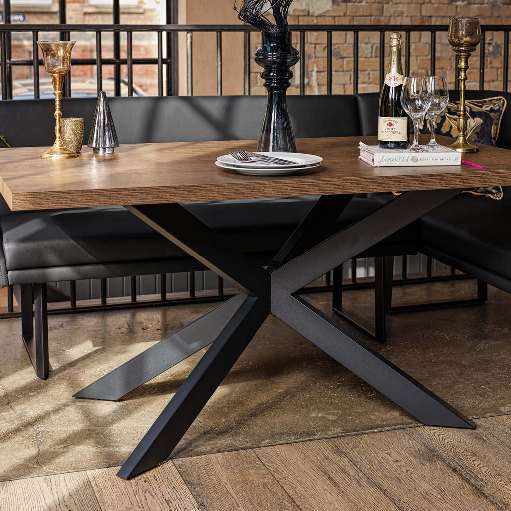Jupiter Dining Set - Dark Oak - With RHF Corner Bench & Low Bench in Black