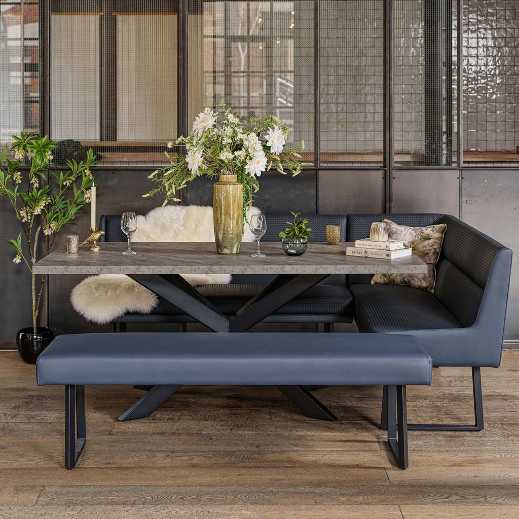 Jupiter Dining Set - Faux Concrete - With LHF Corner Bench & Low Bench in Blue