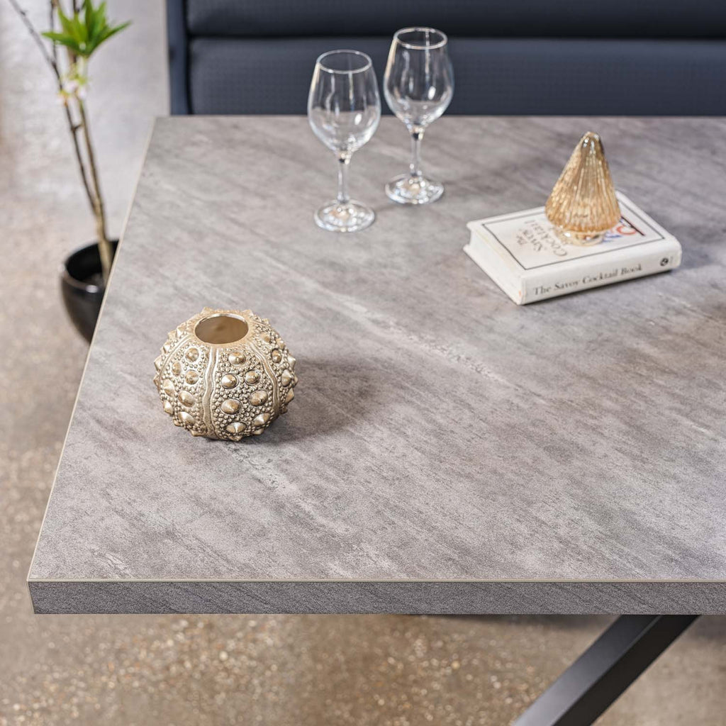 Jupiter Dining Set - Faux Concrete - With LHF Corner Bench & Low Bench in Blue