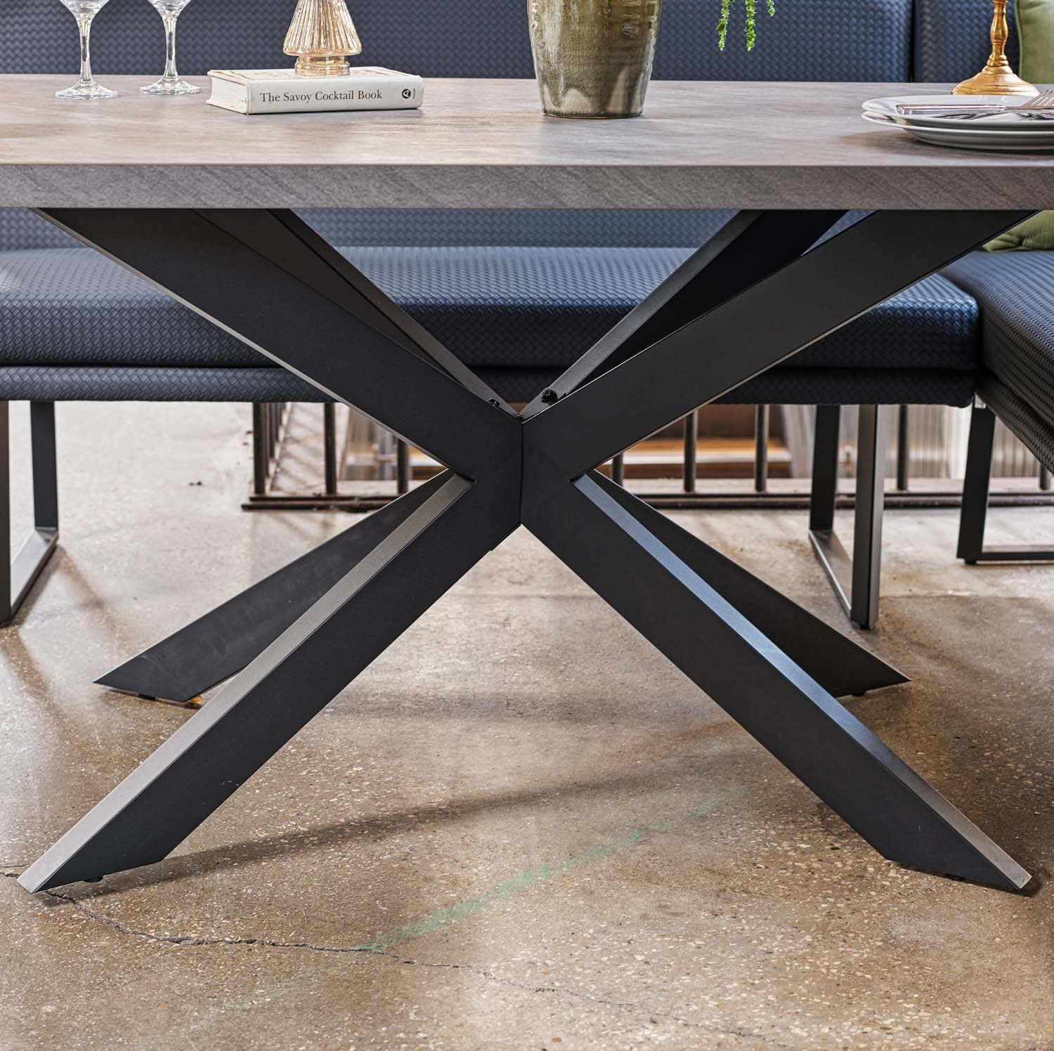 Jupiter Dining Set - Faux Concrete - With RHF Corner Bench in Blue