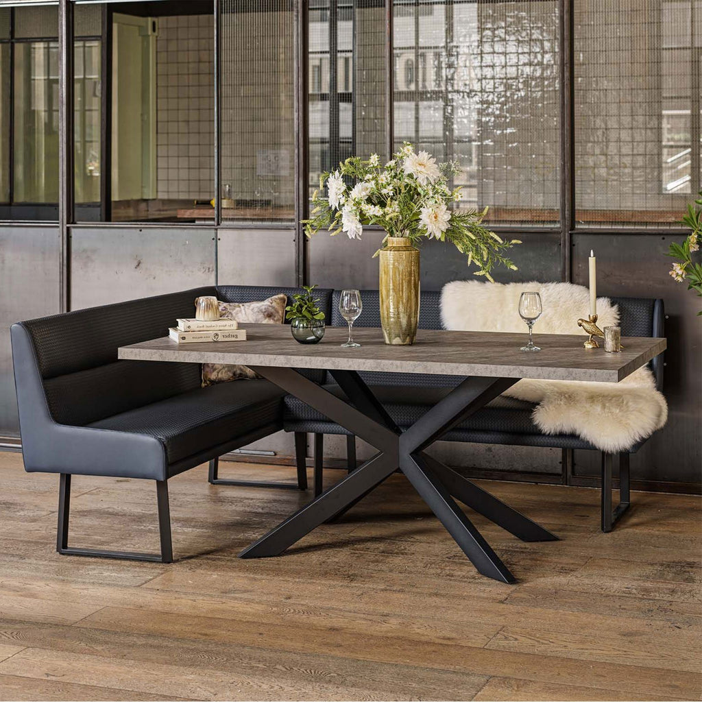 Jupiter Dining Set - Faux Concrete - With RHF Corner Bench & Low Bench in Blue