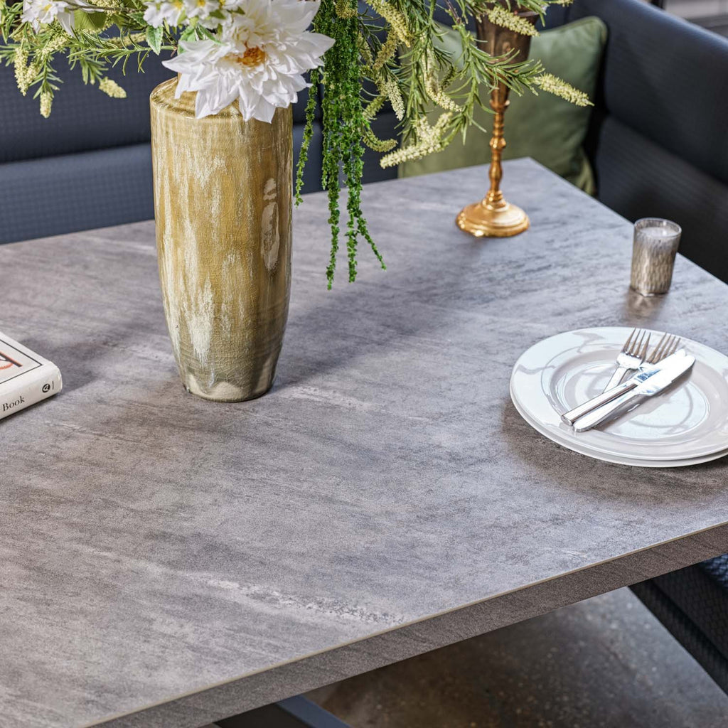 Jupiter Dining Set - Faux Concrete - With RHF Corner Bench & Low Bench in Blue