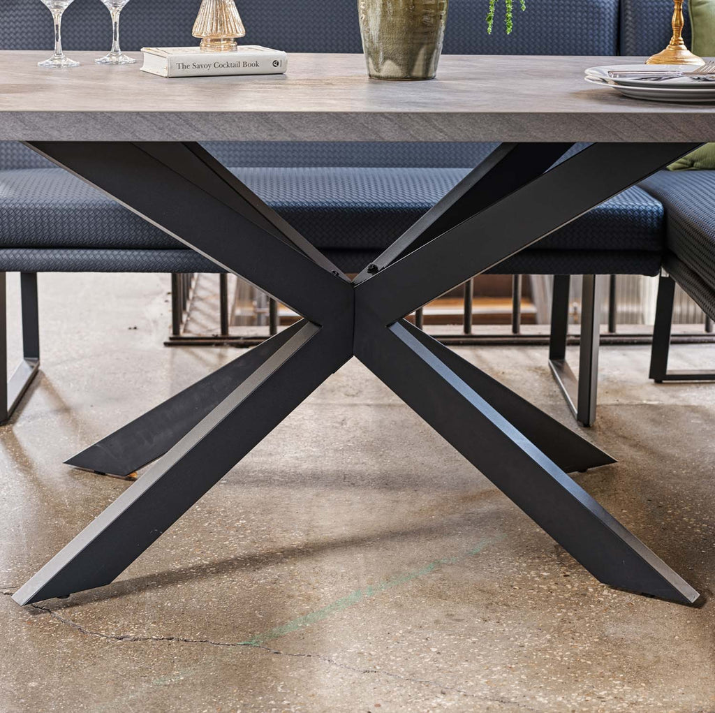 Jupiter Dining Set - Faux Concrete - With RHF Corner Bench & Low Bench in Blue