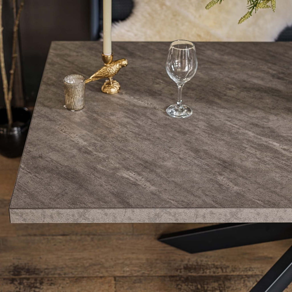 Jupiter Dining Set - Faux Concrete - With RHF Corner Bench & Low Bench in Blue