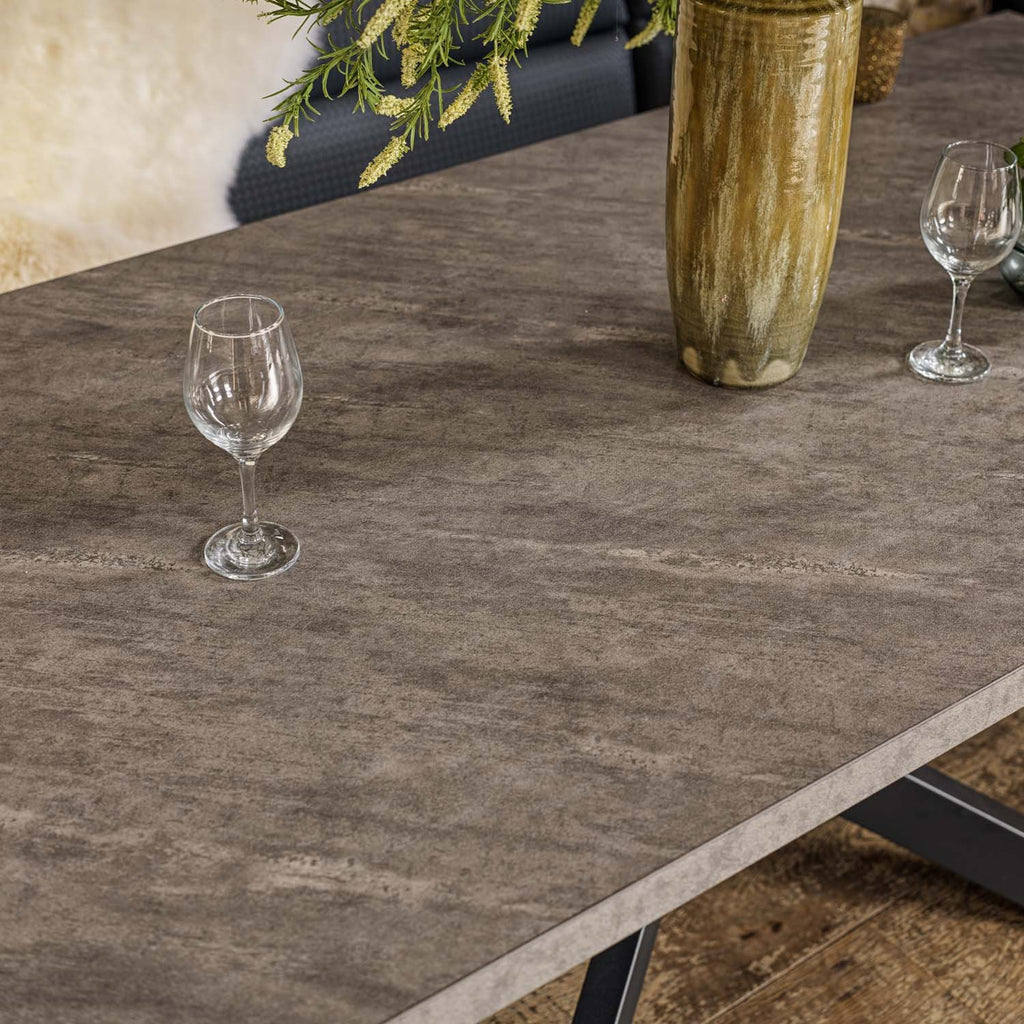 Jupiter Dining Set - Faux Concrete - With RHF Corner Bench & Low Bench in Blue