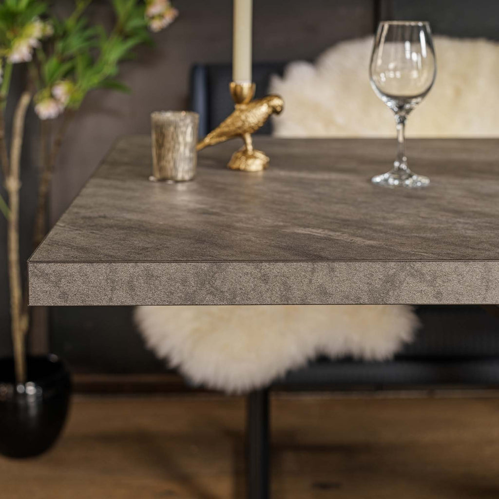 Jupiter Dining Set - Faux Concrete - With RHF Corner Bench & Low Bench in Blue