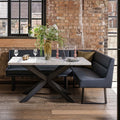 Jupiter Dining Set - Marble Effect - With LHF Corner Bench in Blue