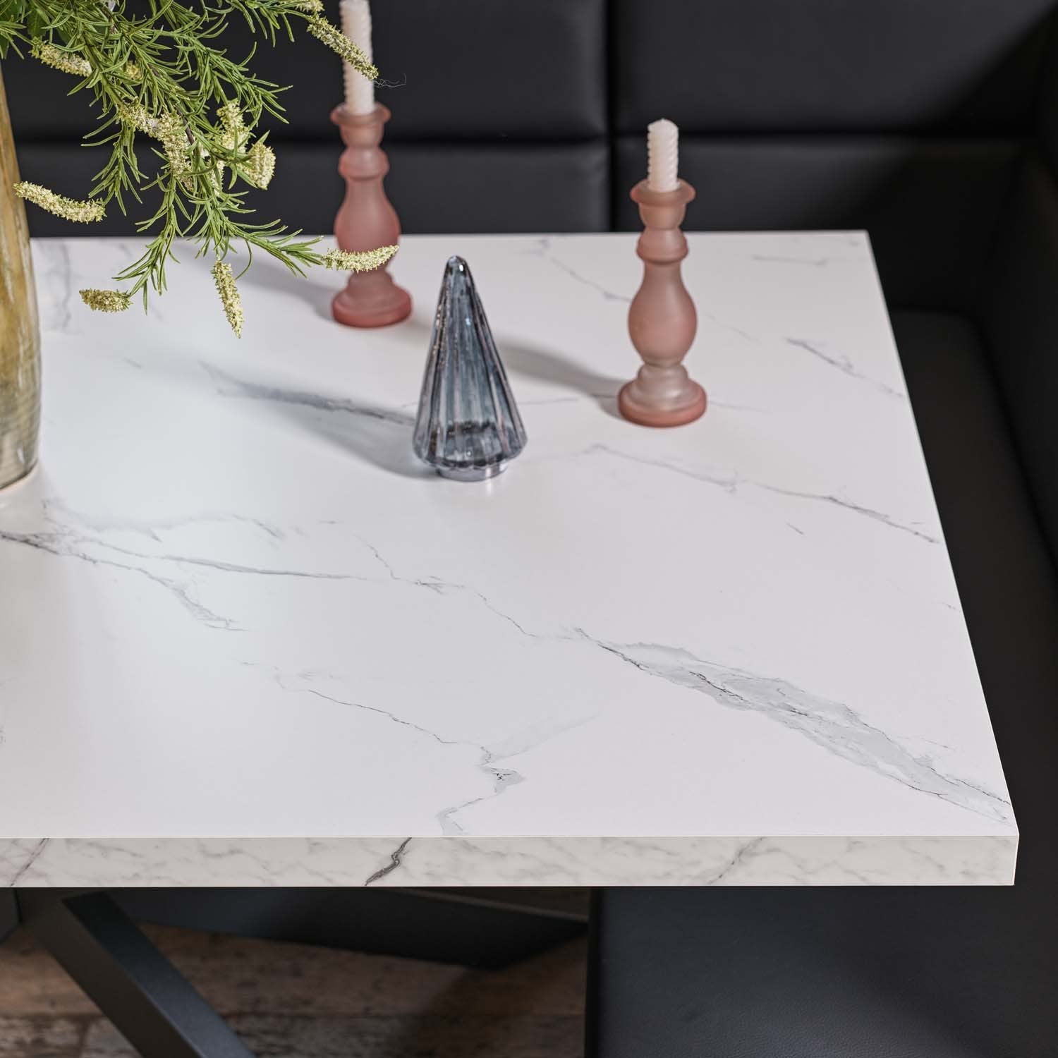Jupiter Dining Set - Marble Effect - With LHF Corner Bench in Black