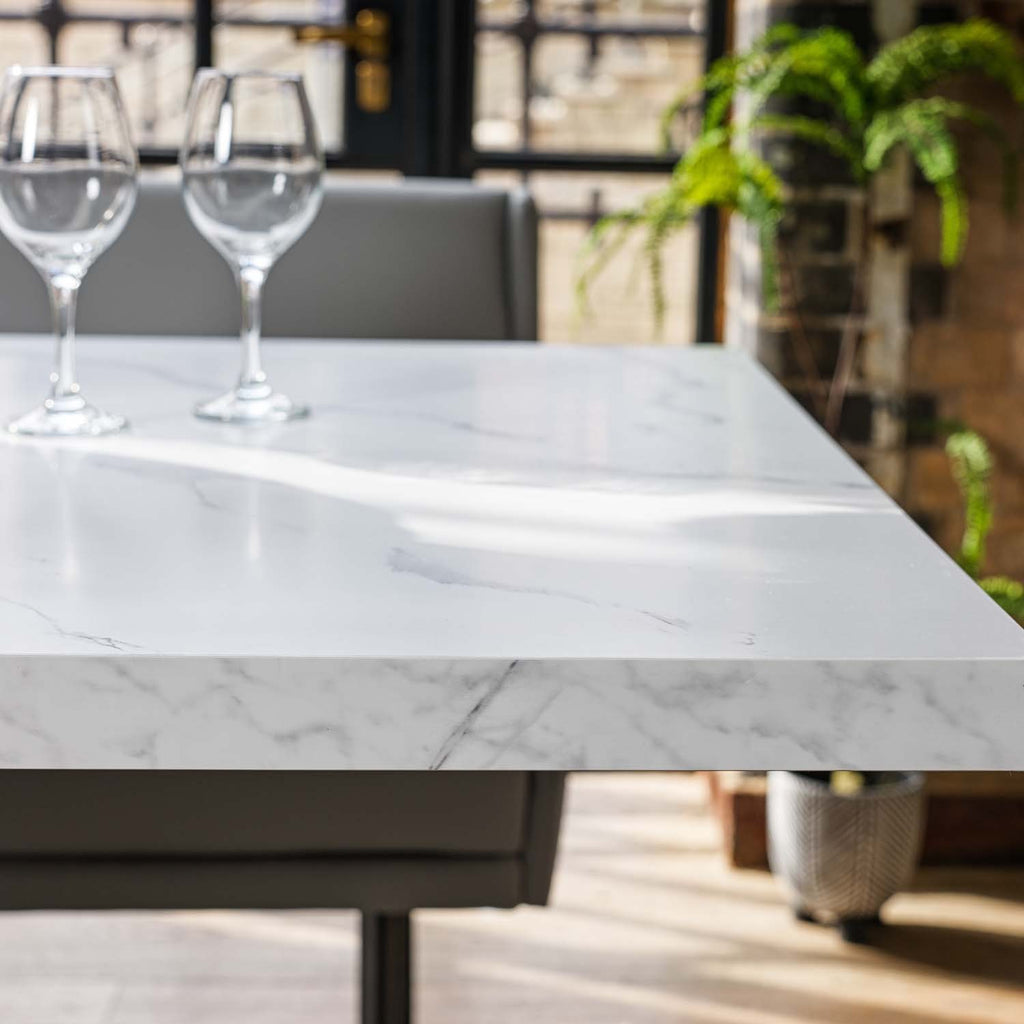 Jupiter Dining Set - Marble Effect - With LHF Corner Bench in Light Grey