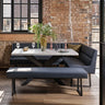Jupiter Dining Set - Marble Effect - With LHF Corner Bench & Low Bench in Blue