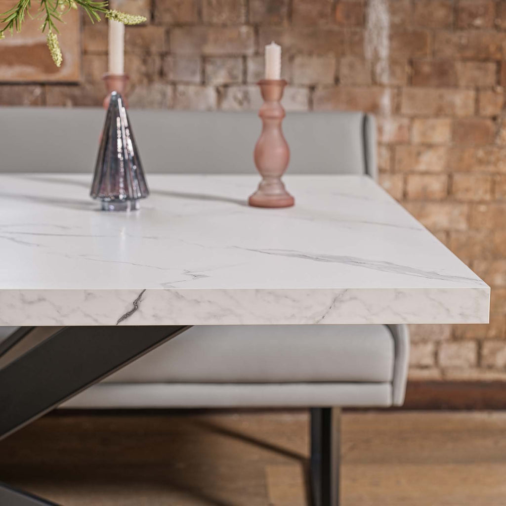 Jupiter Dining Set - Marble Effect - With LHF Corner Bench & Low Bench in Light Grey