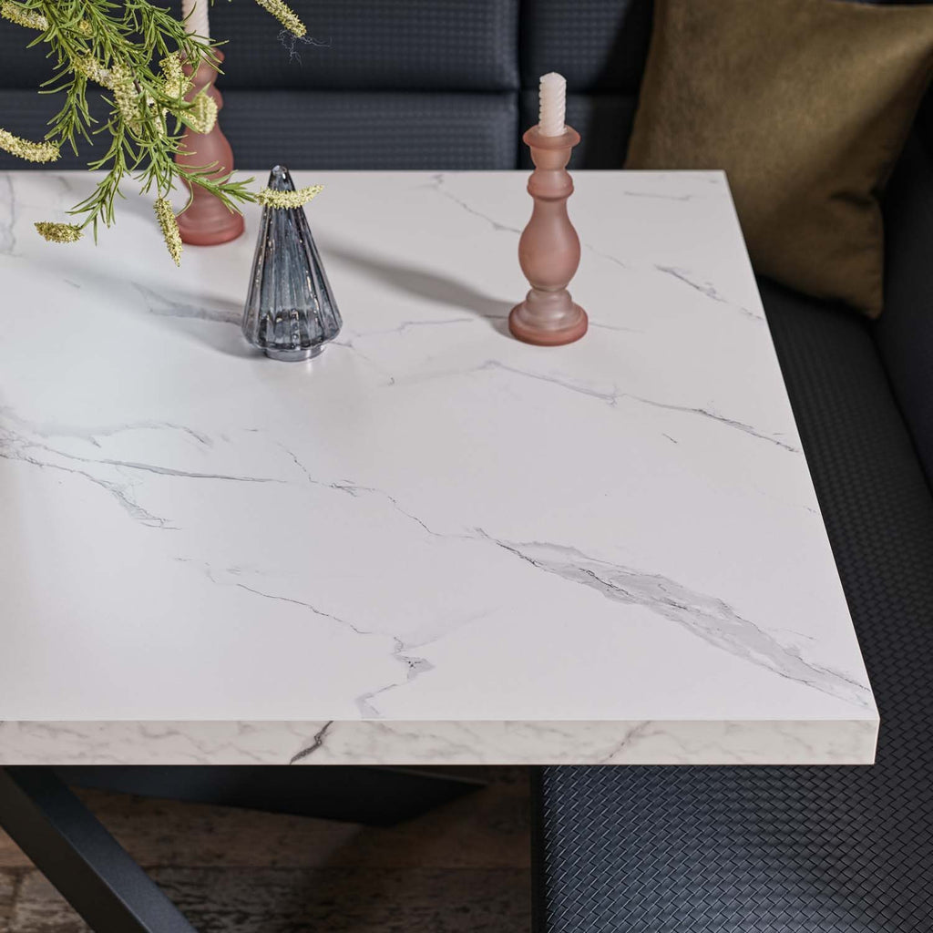 Jupiter Dining Set - Marble Effect - With RHF Corner Bench in Blue