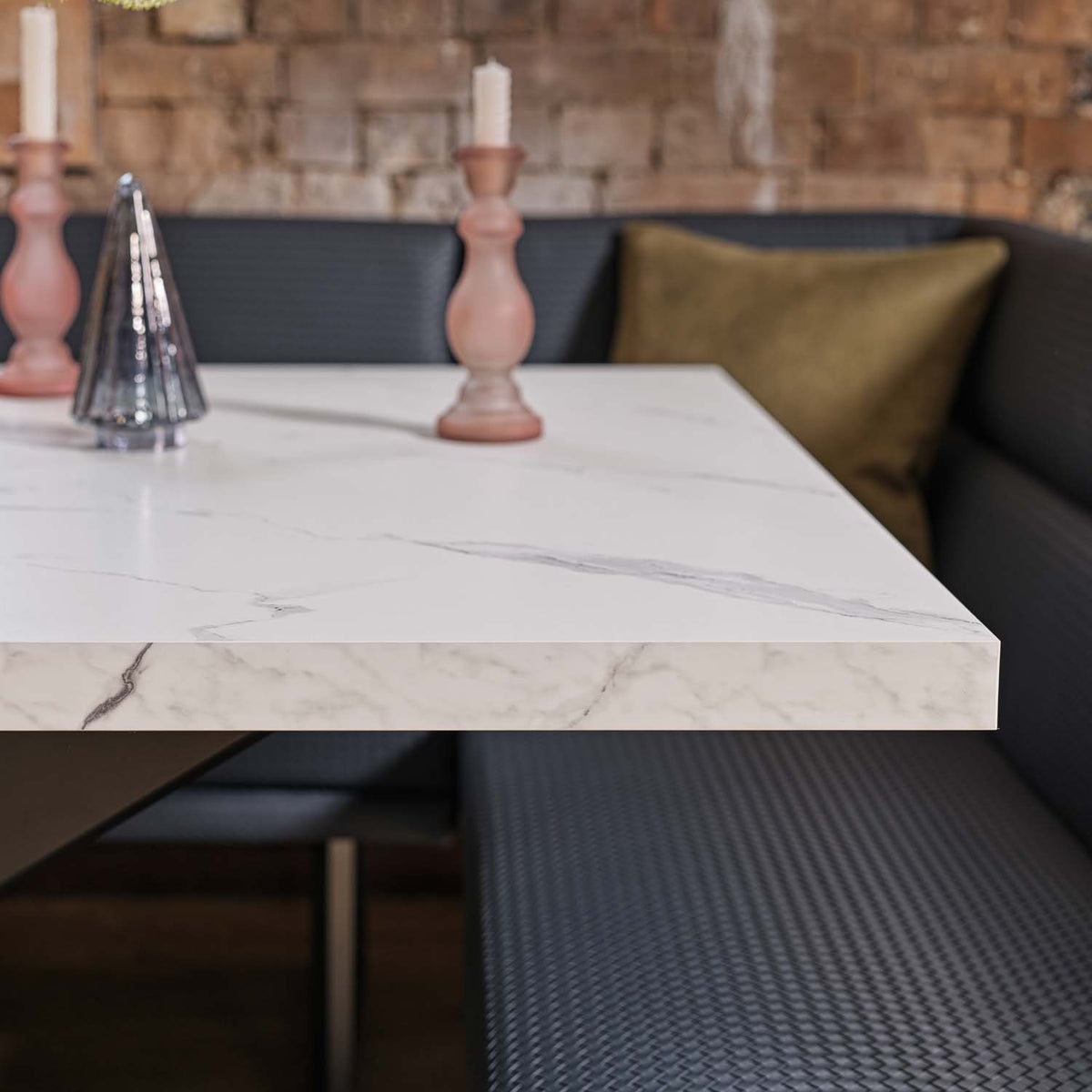 Jupiter Dining Set - Marble Effect - With RHF Corner Bench in Blue
