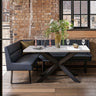 Jupiter Dining Set - Marble Effect - With RHF Corner Bench in Blue
