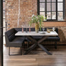 Jupiter Dining Set - Marble Effect - With RHF Corner Bench in Black