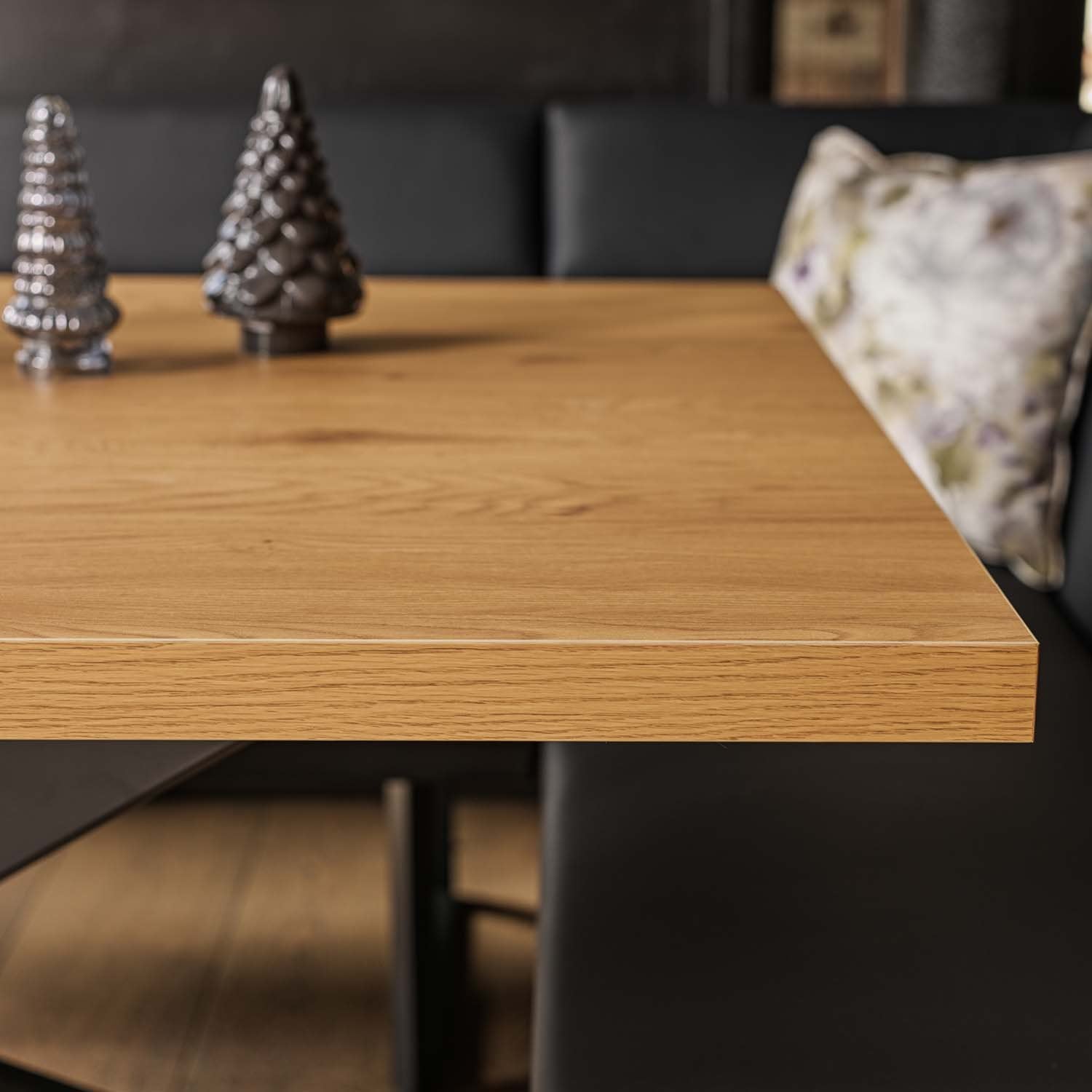 Jupiter Dining Set - Smoked Oak - With LHF Corner Bench in Black